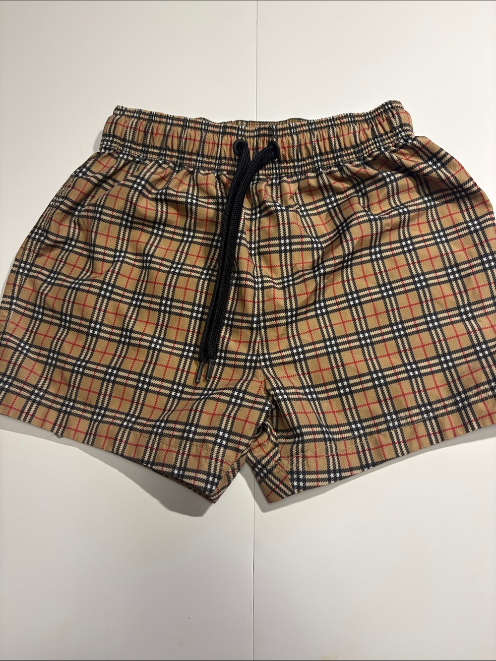 Burberry Tan Plaid Kids Shorts with Black Drawstring 0002